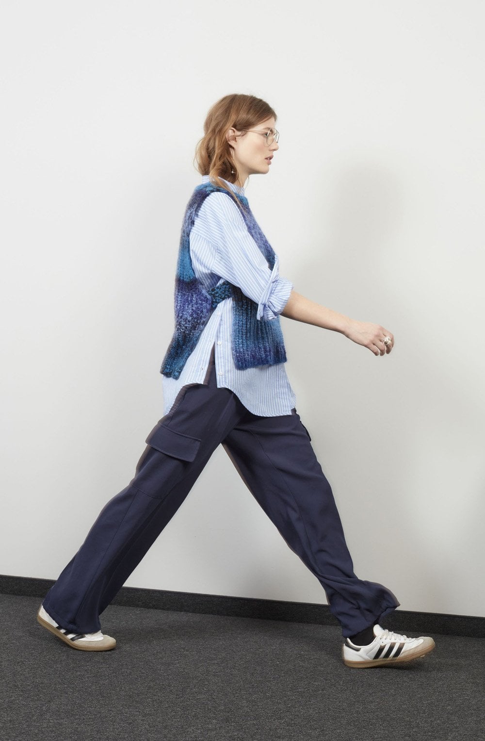 Dark Blue Wide Leg Cargo Trousers