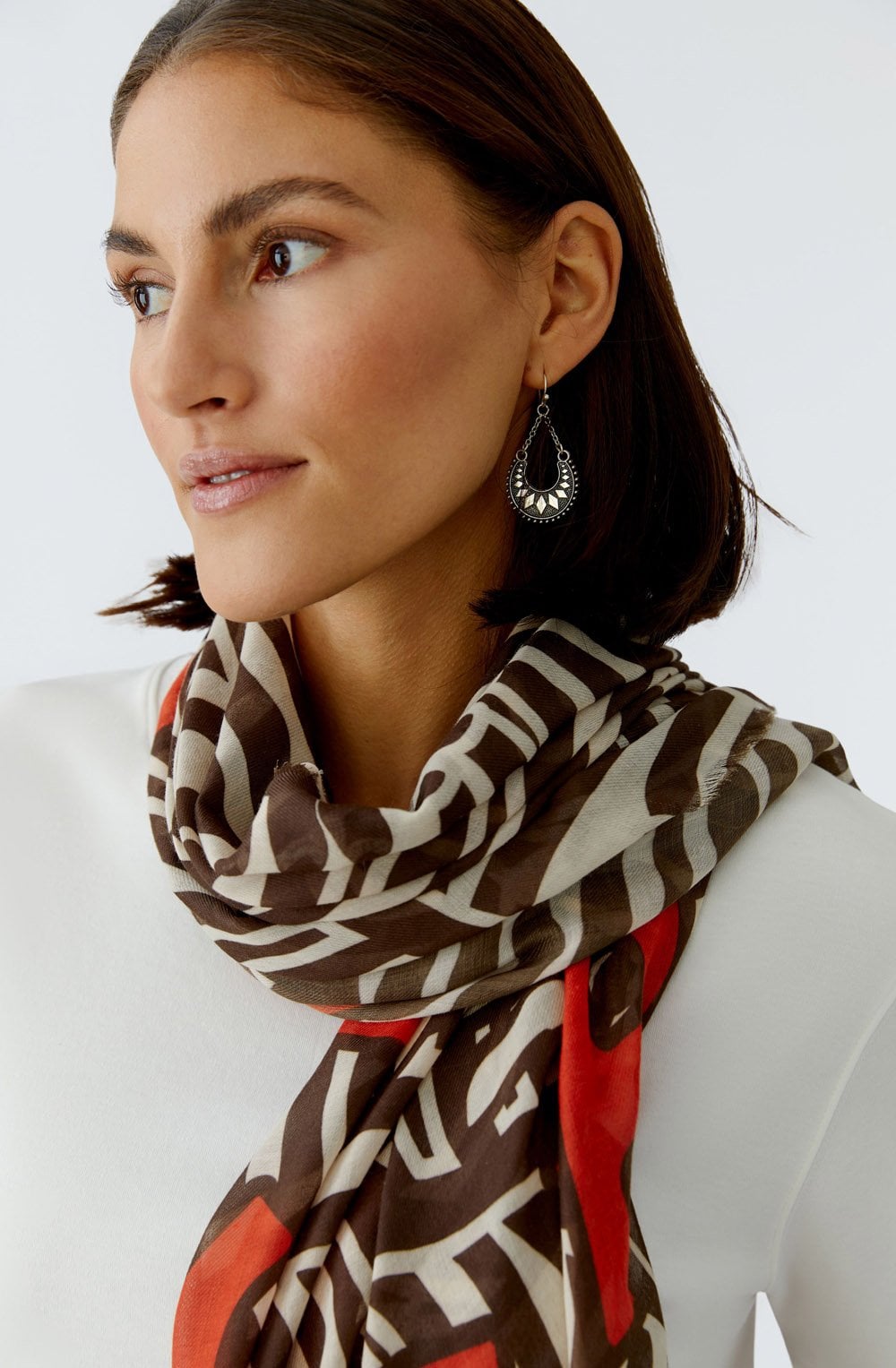 Dark Brown and Red Orange Bold Print Scarf