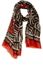 Dark Brown and Red Orange Bold Print Scarf