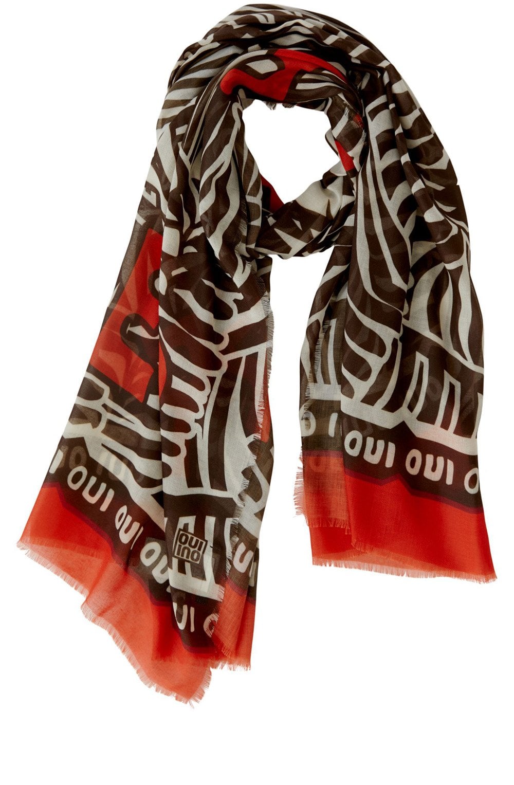 Dark Brown and Red Orange Bold Print Scarf
