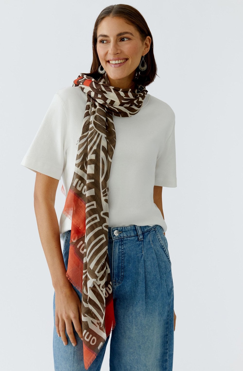 Dark Brown and Red Orange Bold Print Scarf