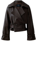 Dark Brown Faux Leather Cropped Mac Jacket