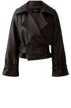 Dark Brown Faux Leather Cropped Mac Jacket