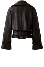 Dark Brown Faux Leather Cropped Mac Jacket