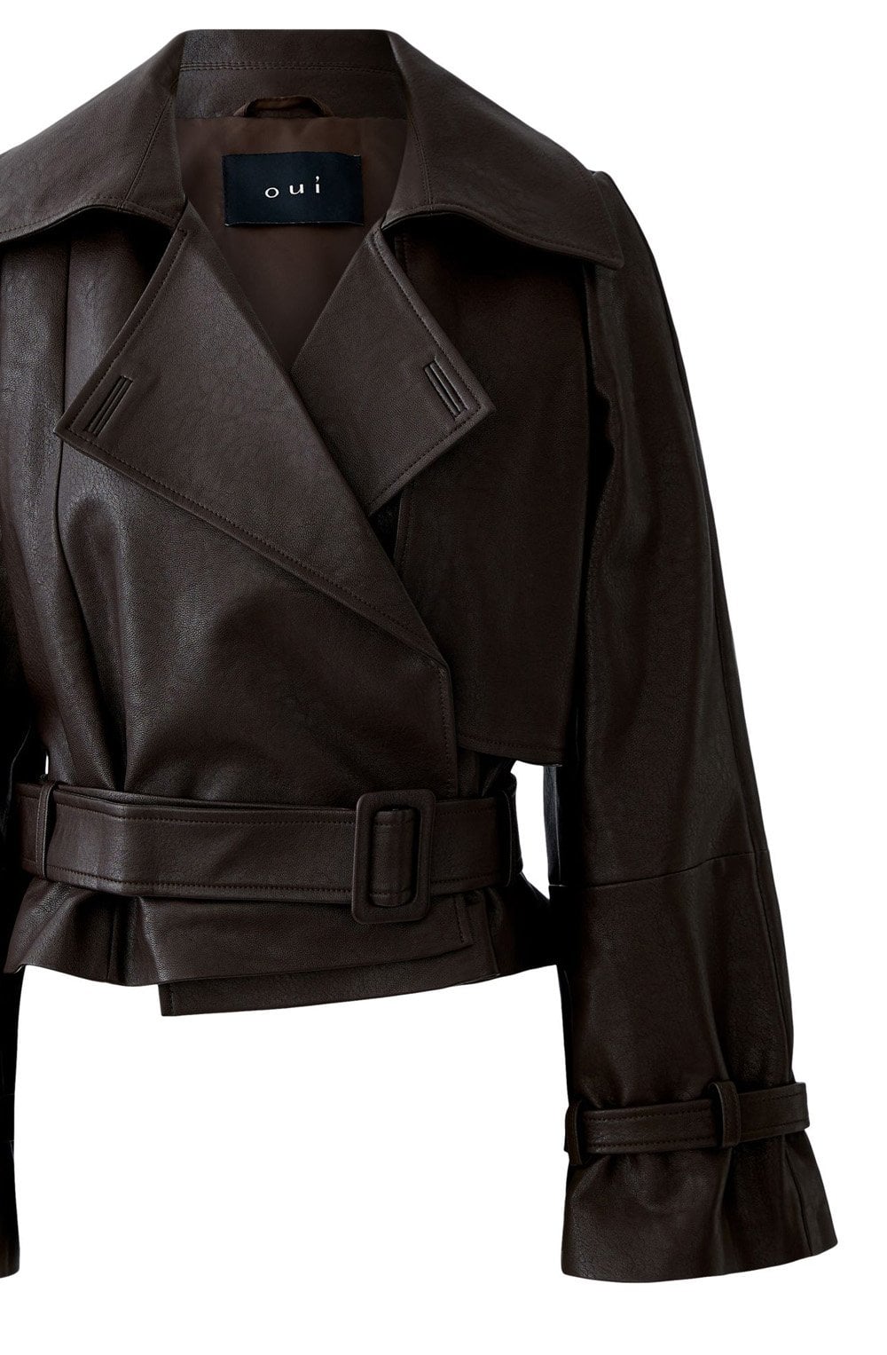 Dark Brown Faux Leather Cropped Mac Jacket