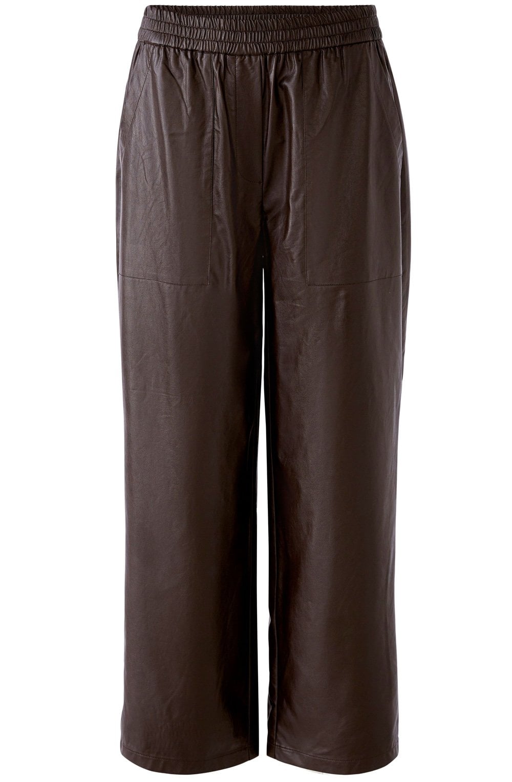 Dark Brown Faux Leather Wide Leg Trousers