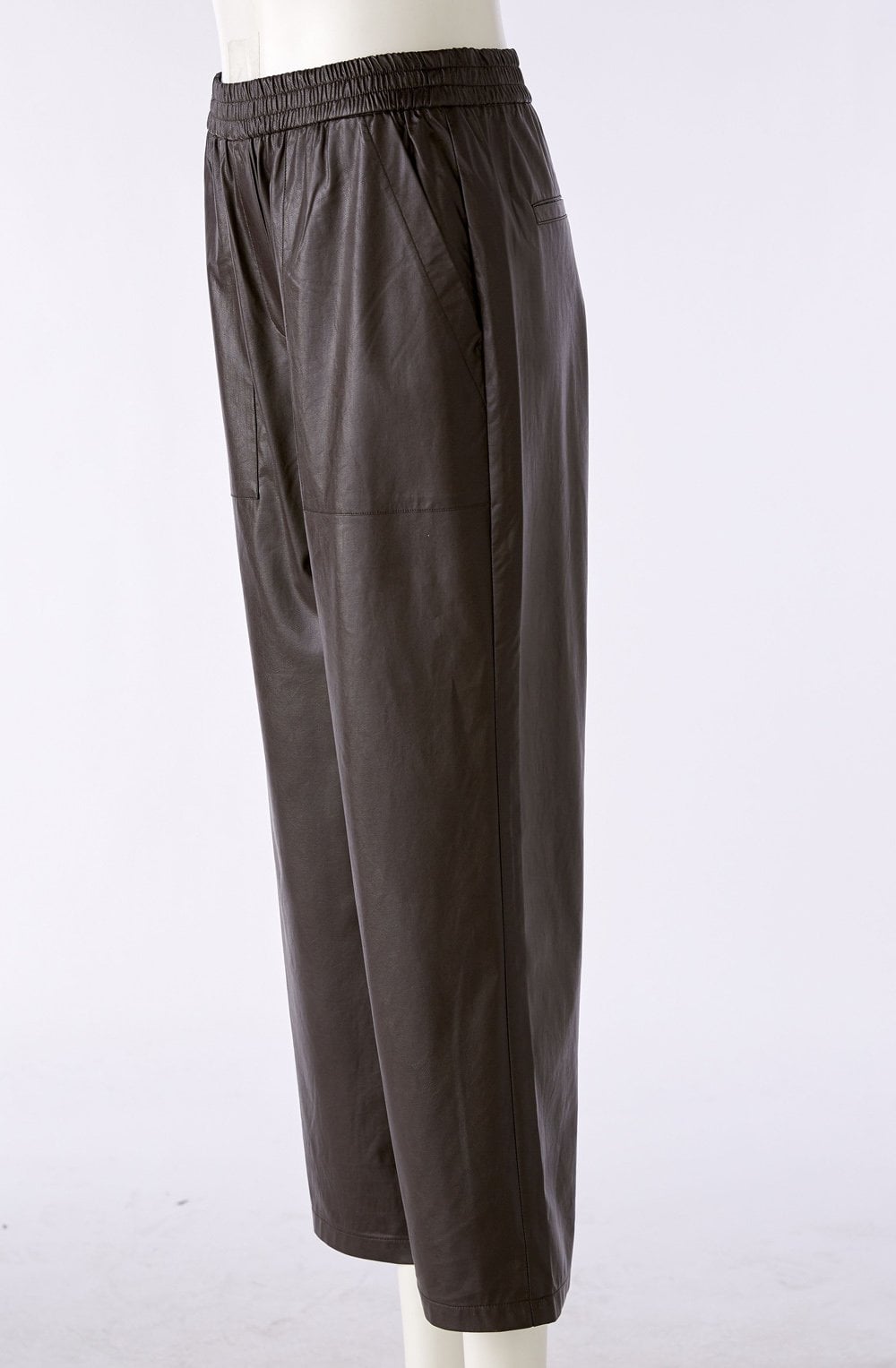 Dark Brown Faux Leather Wide Leg Trousers