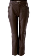 Dark Brown Leather Straight Leather Trousers