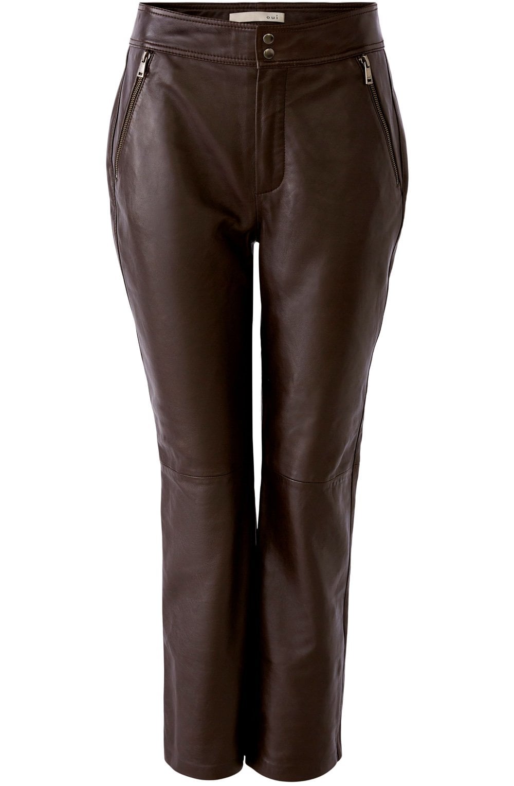 Dark Brown Leather Straight Leather Trousers