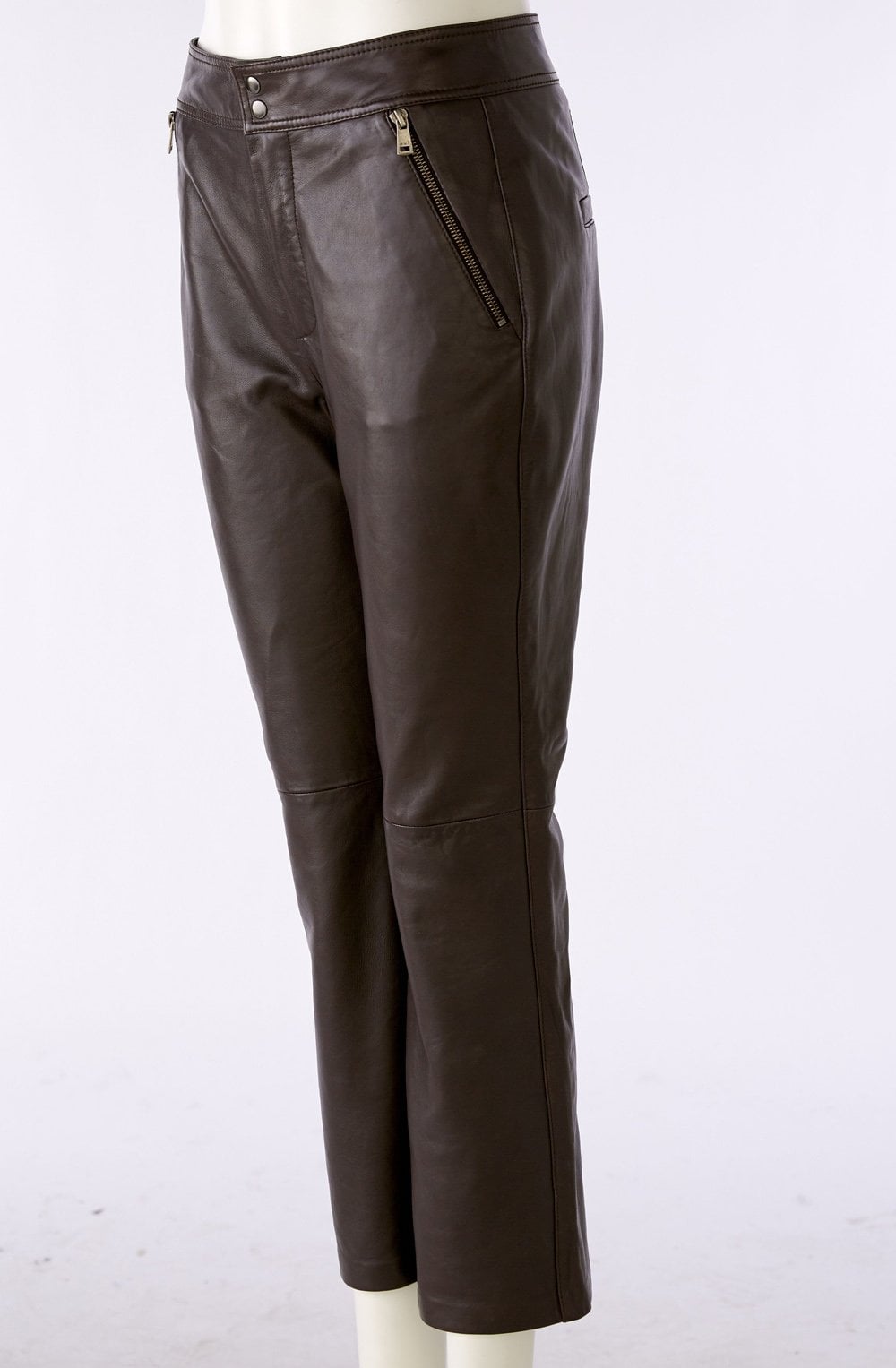 Dark Brown Leather Straight Leather Trousers