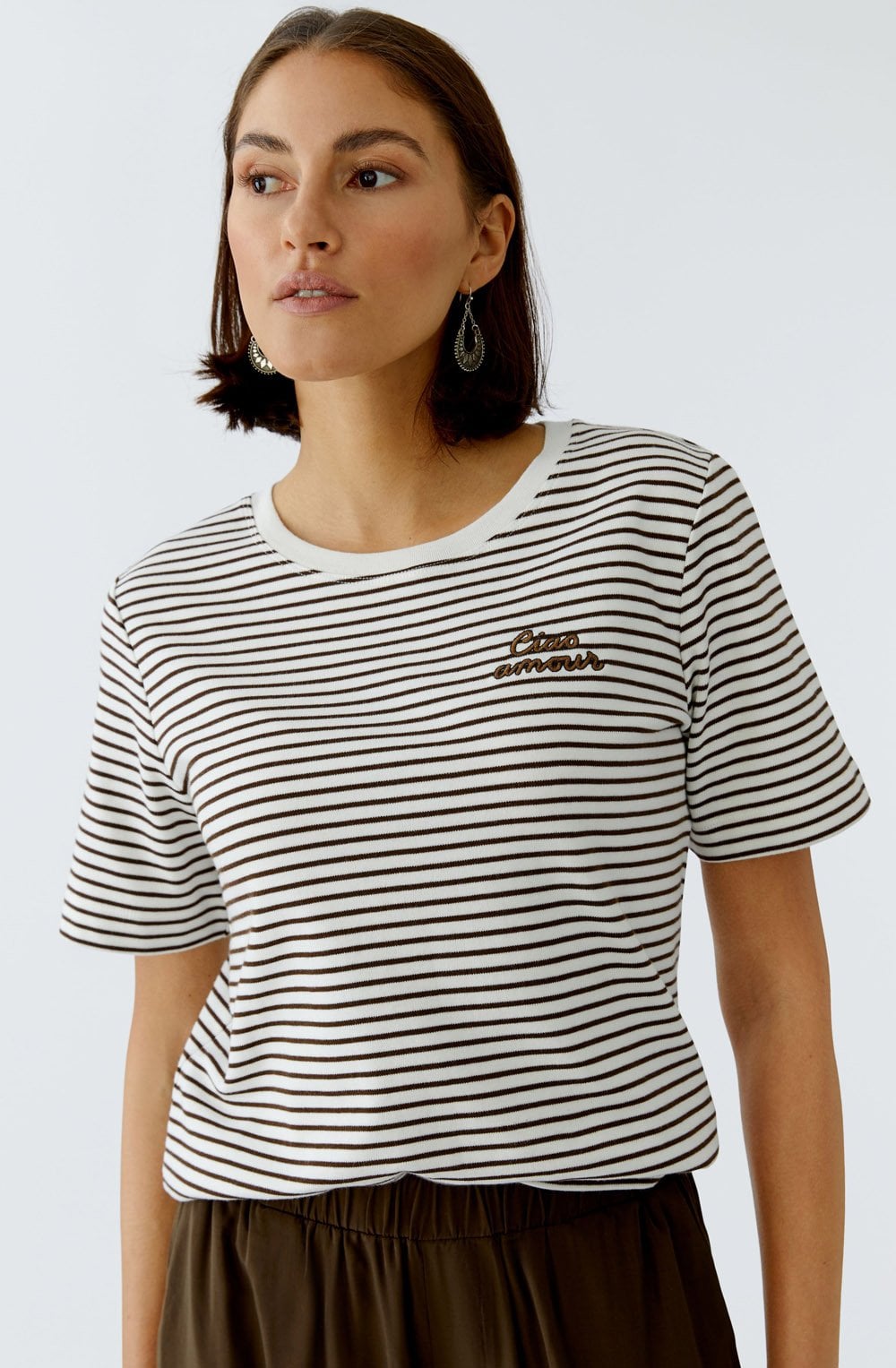 Dark Brown Striped Ciao Amour T Shirt
