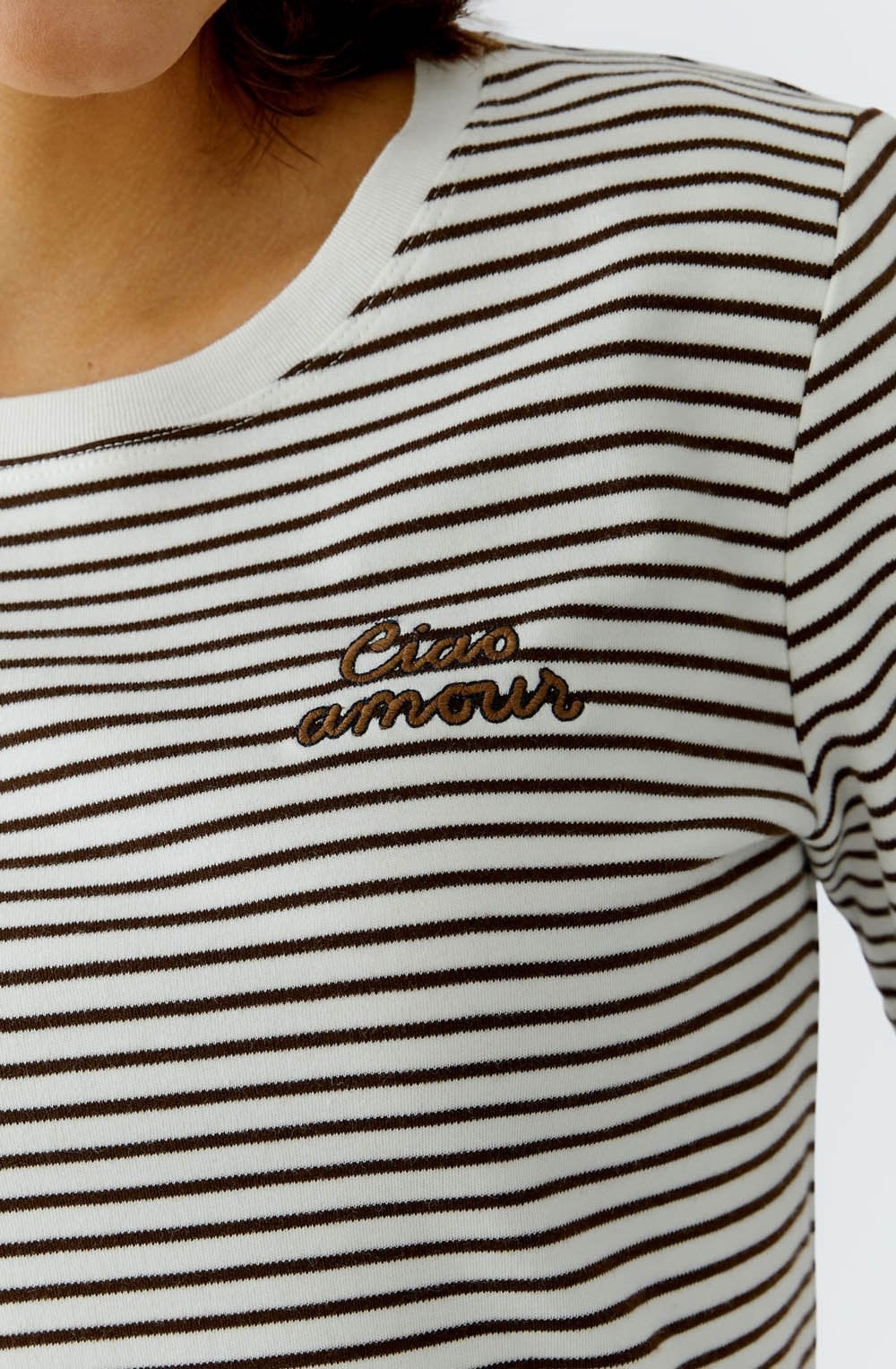 Dark Brown Striped Ciao Amour T Shirt