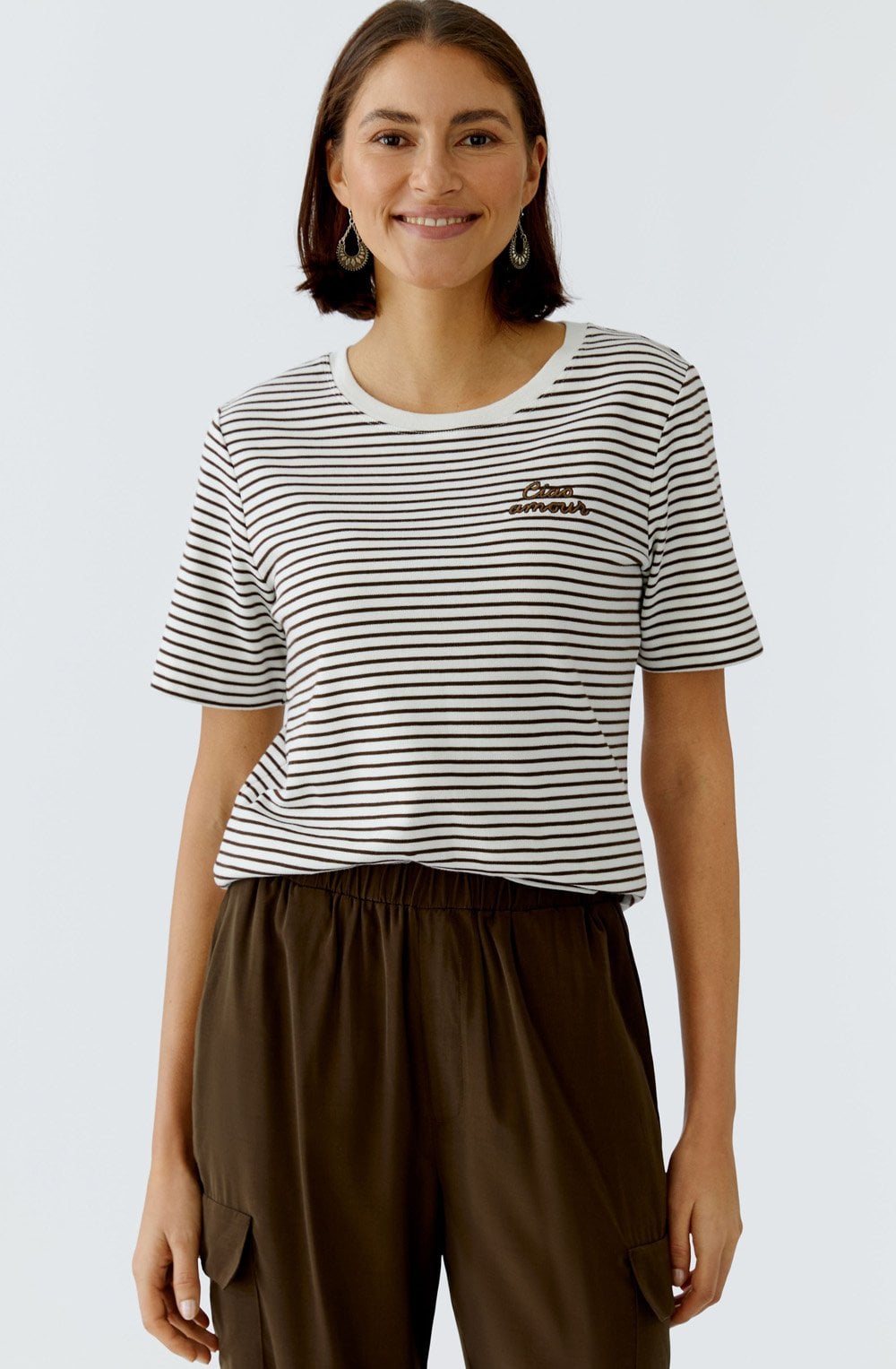 Dark Brown Striped Ciao Amour T Shirt