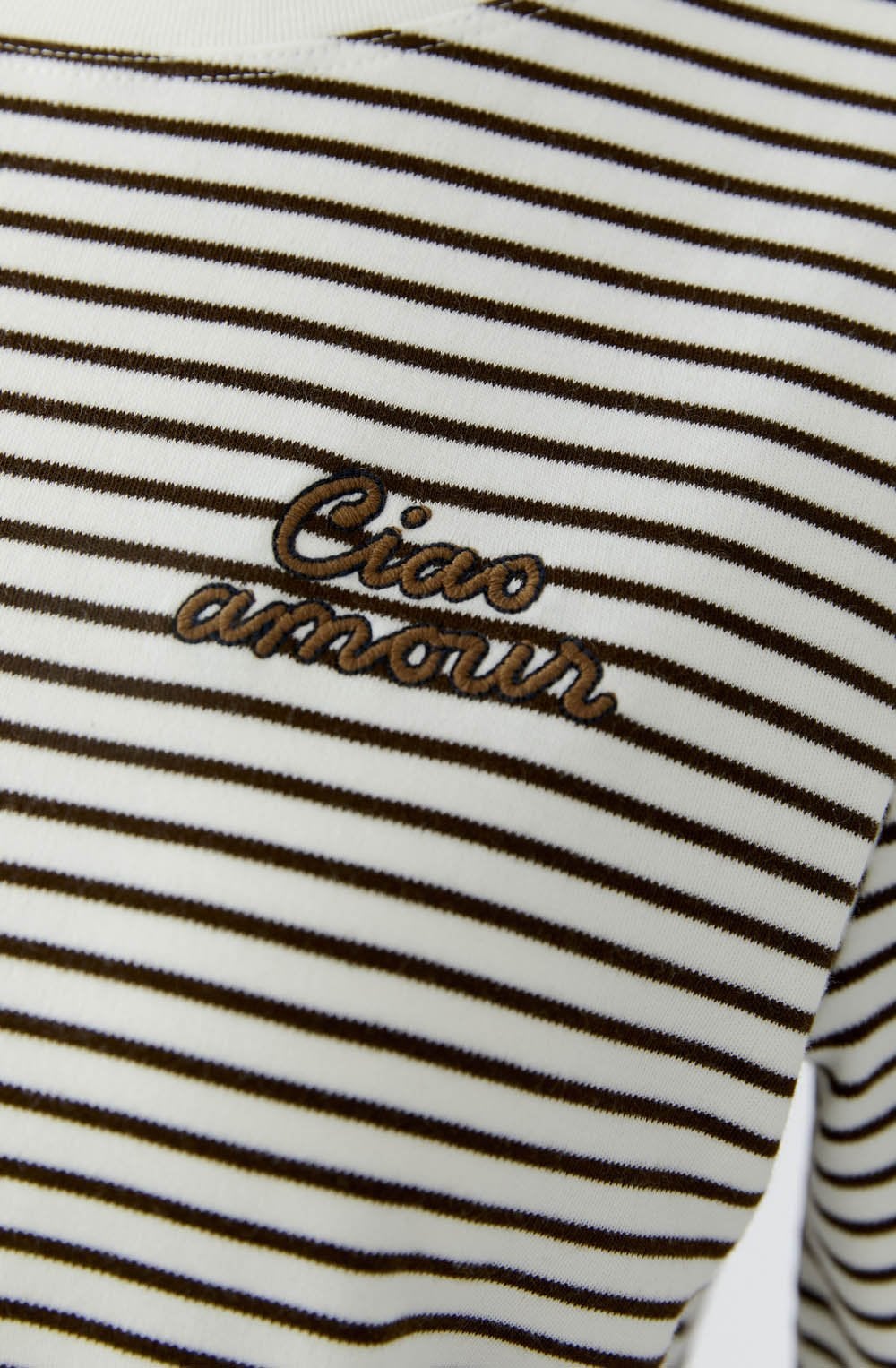 Dark Brown Striped Ciao Amour T Shirt