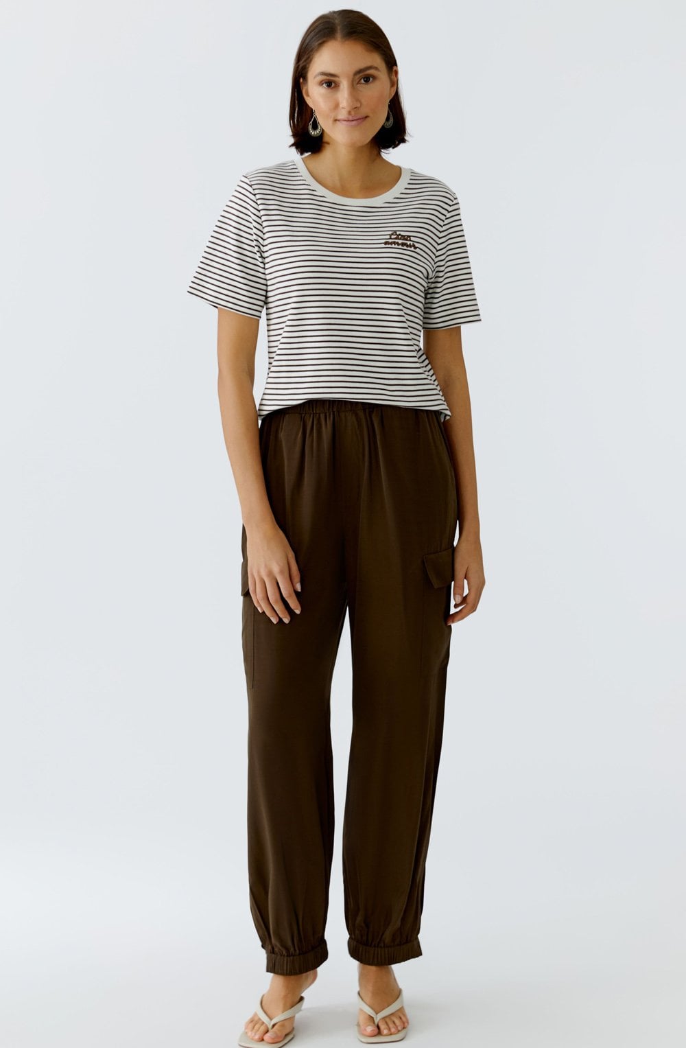 Dark Brown Striped Ciao Amour T Shirt