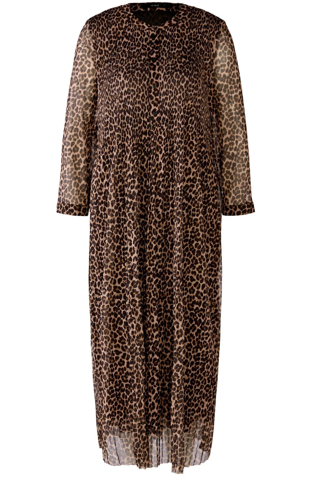 Dark Camel Animal Print Pleated Midi Dress