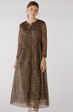 Dark Camel Animal Print Pleated Midi Dress
