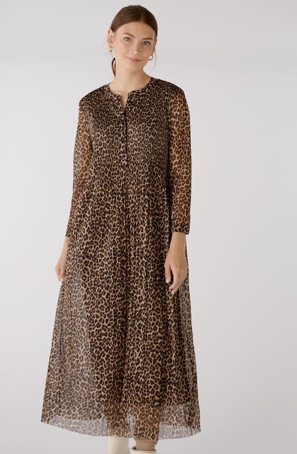 Dark Camel Animal Print Pleated Midi Dress
