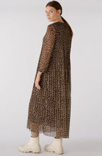Dark Camel Animal Print Pleated Midi Dress