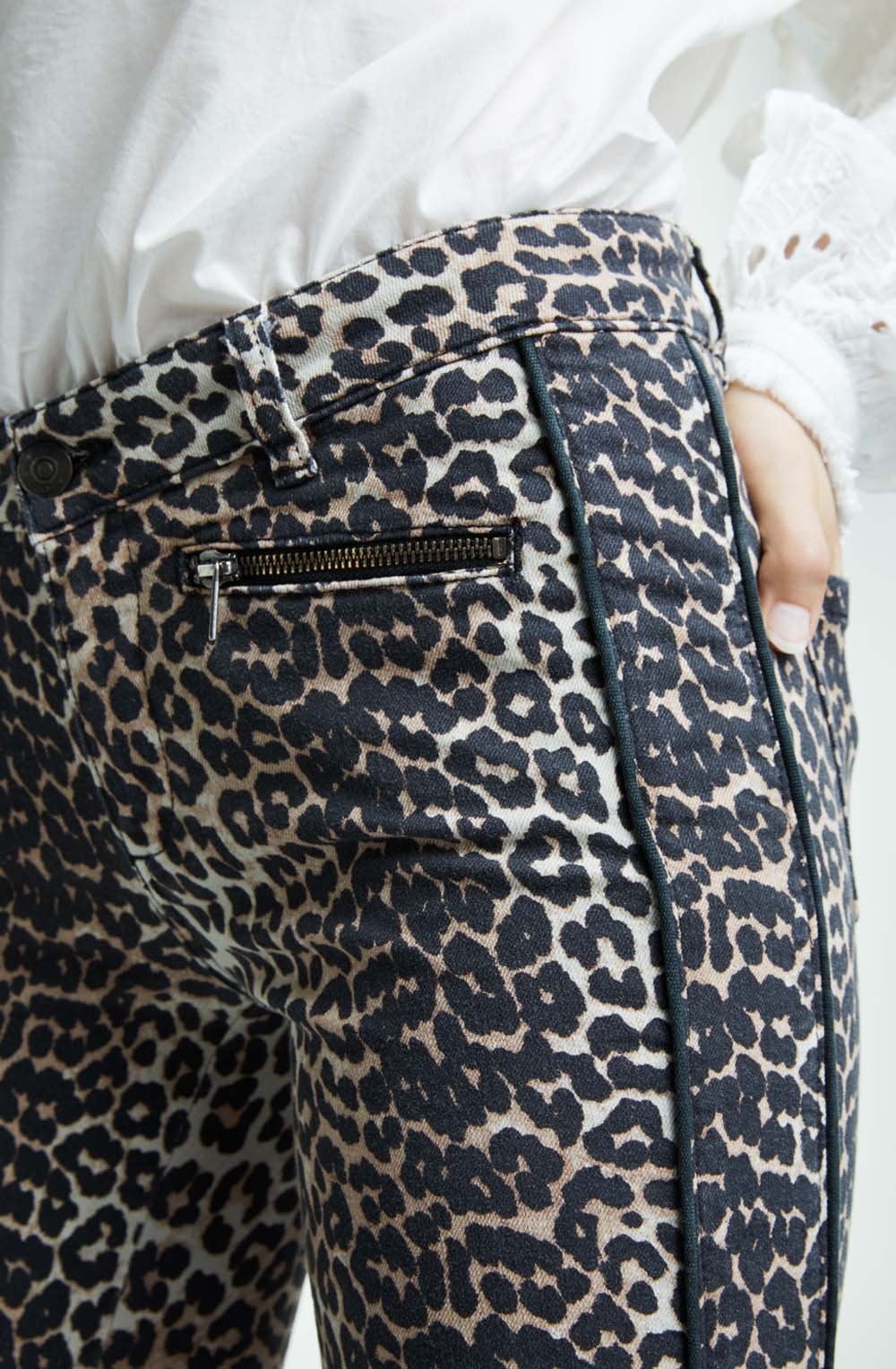 Dark Camel Black Animal Print Trousers