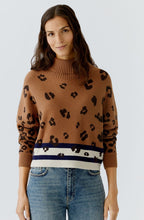 Dark Camel Blue Roll Neck Animal Print Jumper