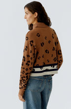 Dark Camel Blue Roll Neck Animal Print Jumper