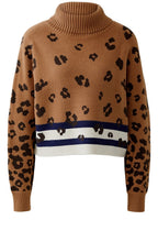 Dark Camel Blue Roll Neck Animal Print Jumper