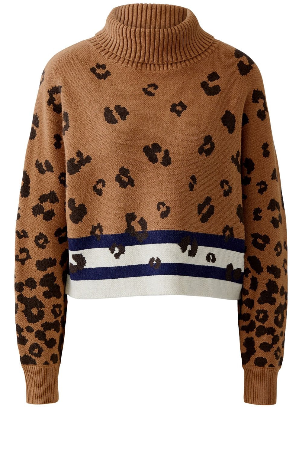 Dark Camel Blue Roll Neck Animal Print Jumper