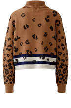 Dark Camel Blue Roll Neck Animal Print Jumper