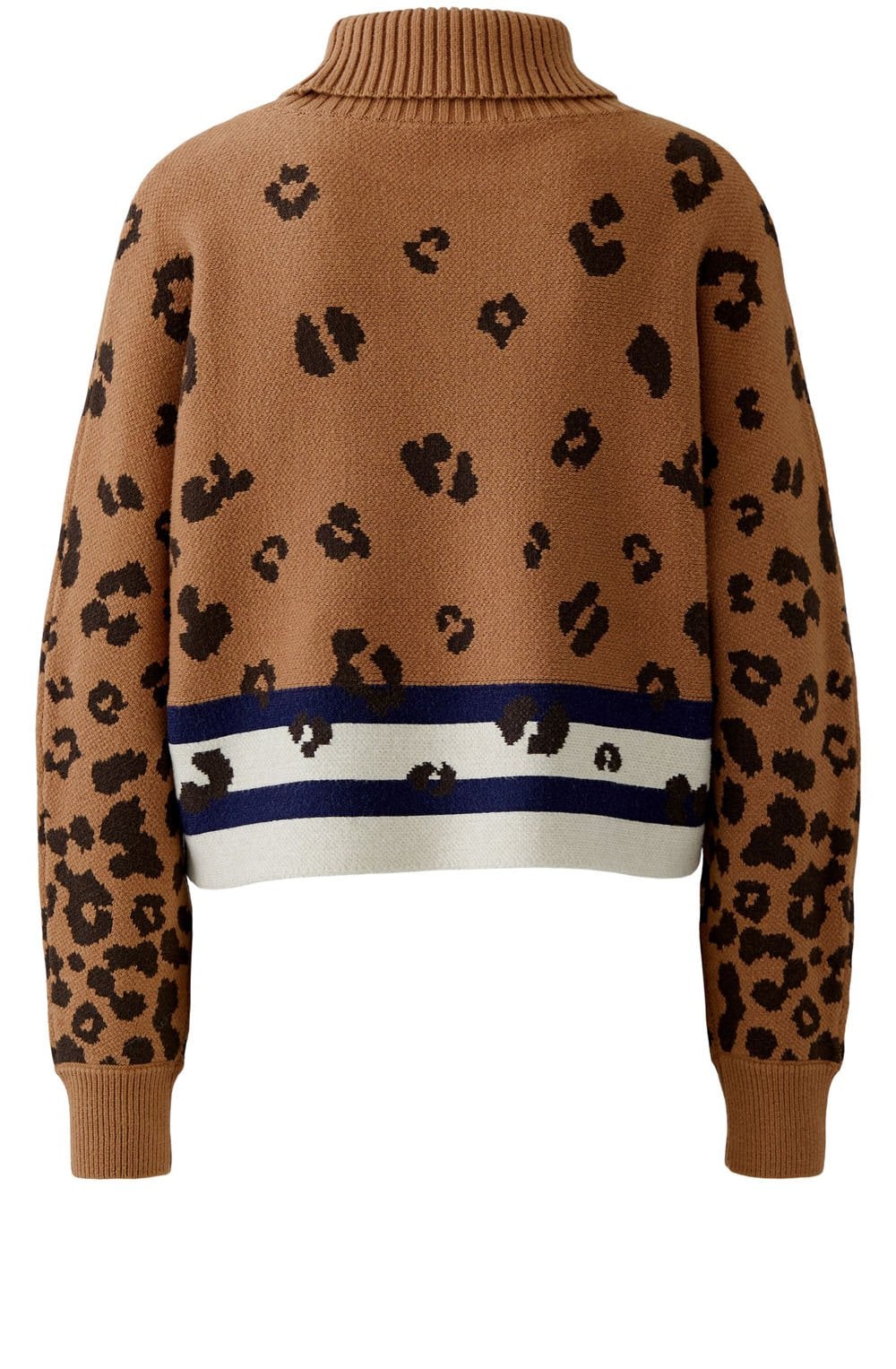 Dark Camel Blue Roll Neck Animal Print Jumper
