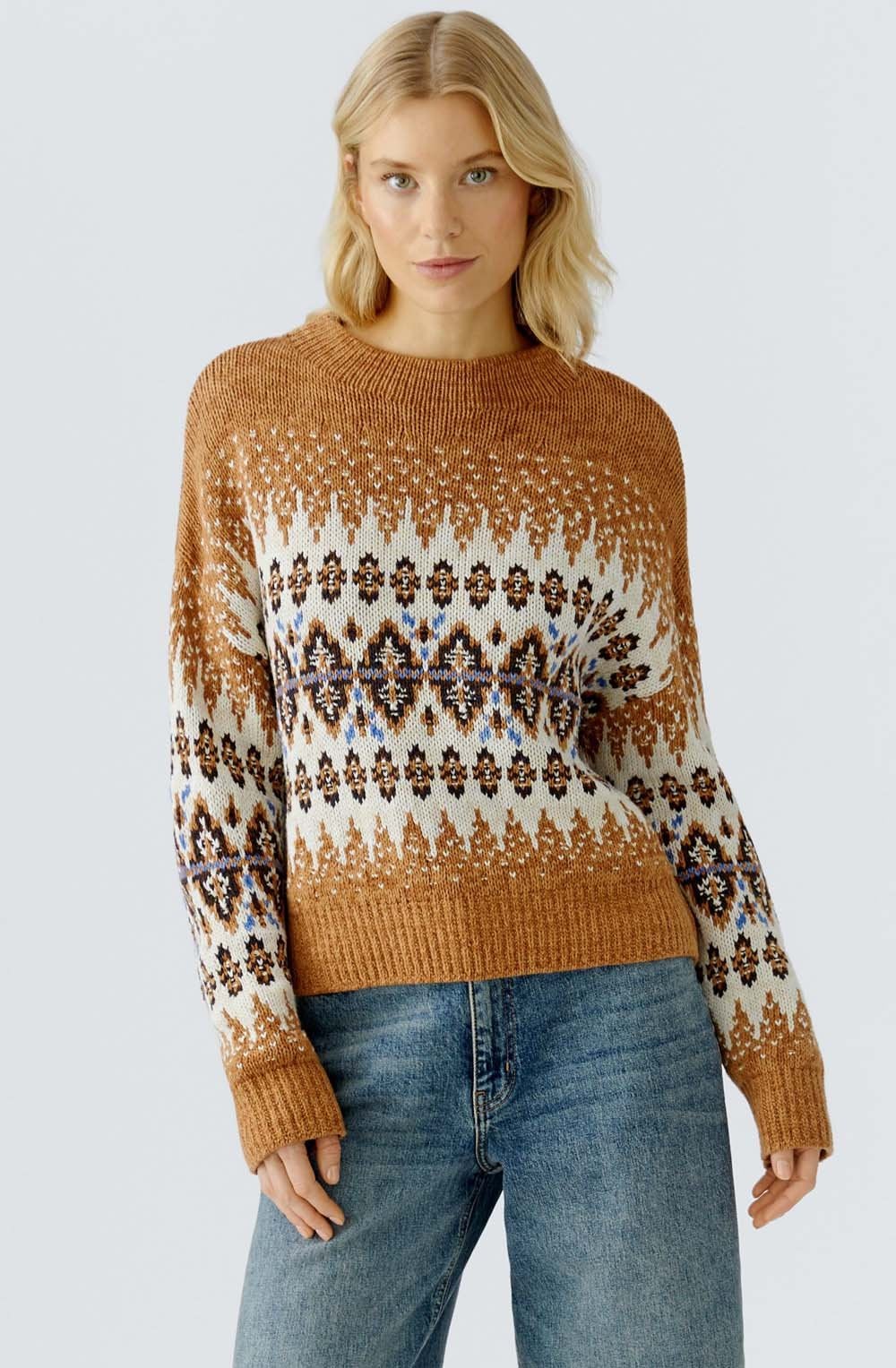 Dark Camel Bold Print Oversized Jumper