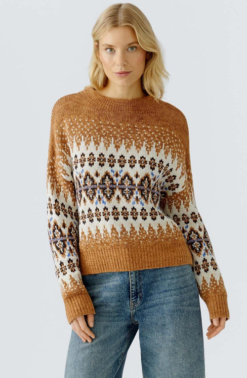 Dark Camel Bold Print Oversized Jumper