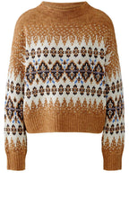 Dark Camel Bold Print Oversized Jumper