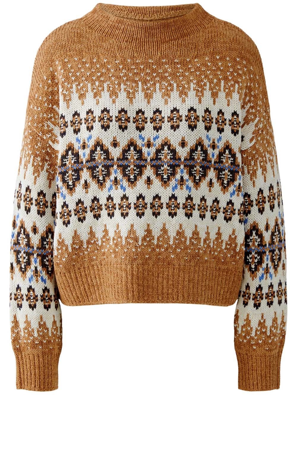 Dark Camel Bold Print Oversized Jumper
