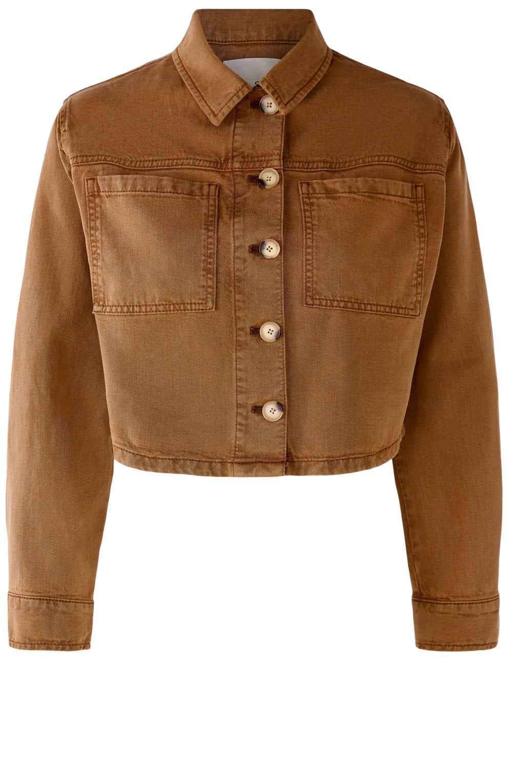 Dark Camel Cropped Denim Jacket