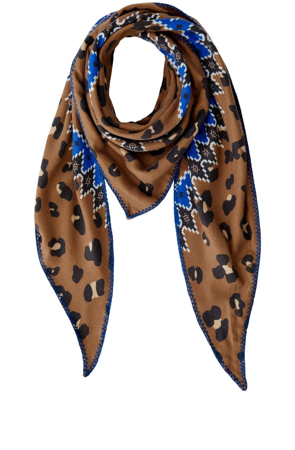 Dark Camel Leopard and Blue Scarf