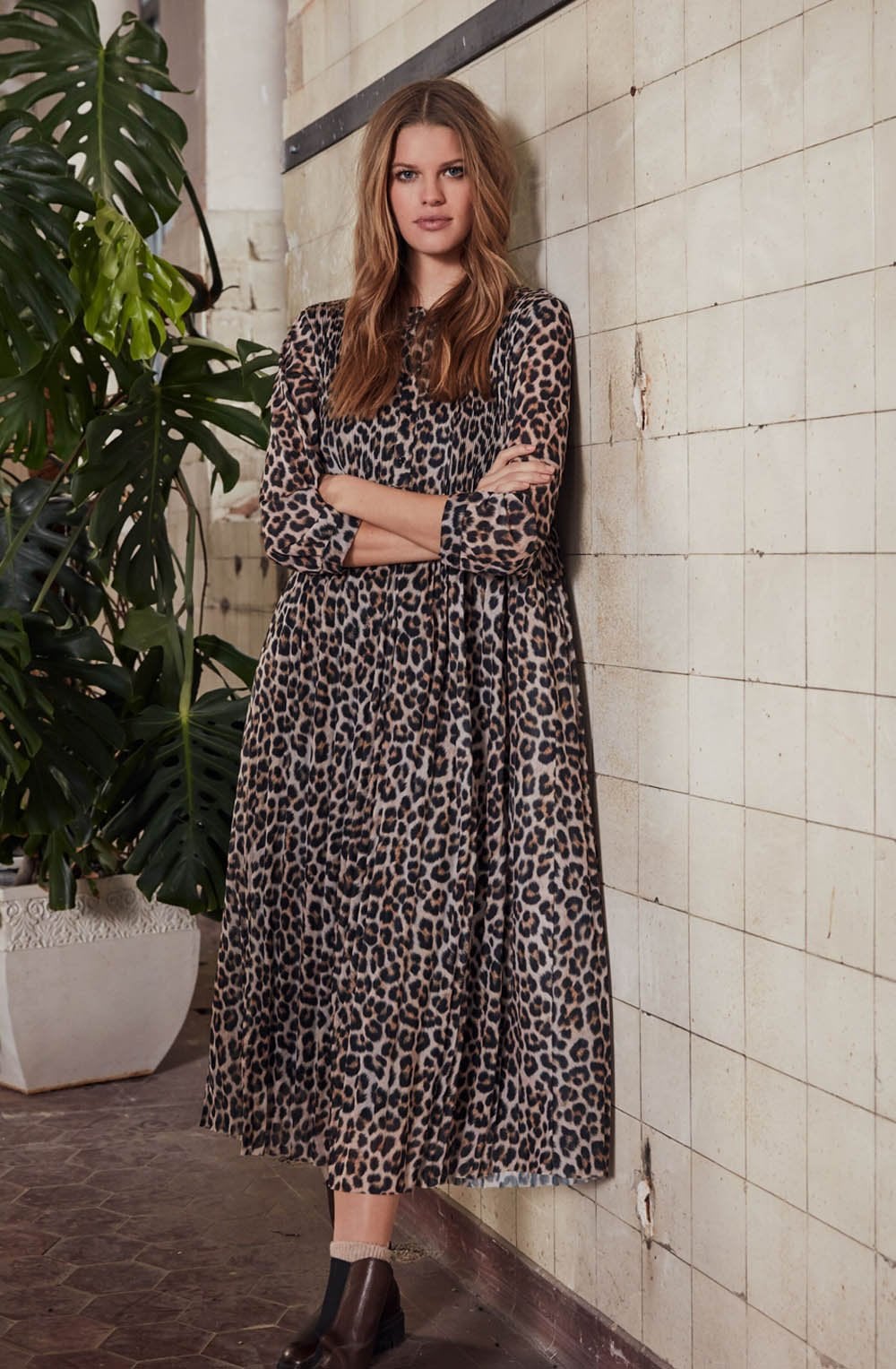 Dark Camel Leopard Print Dress