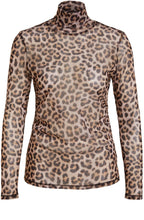 Dark Camel Sheer Leopard Print Top