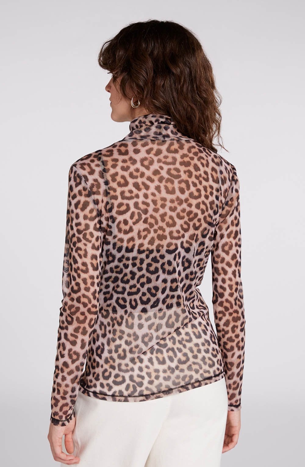 Dark Camel Sheer Leopard Print Top