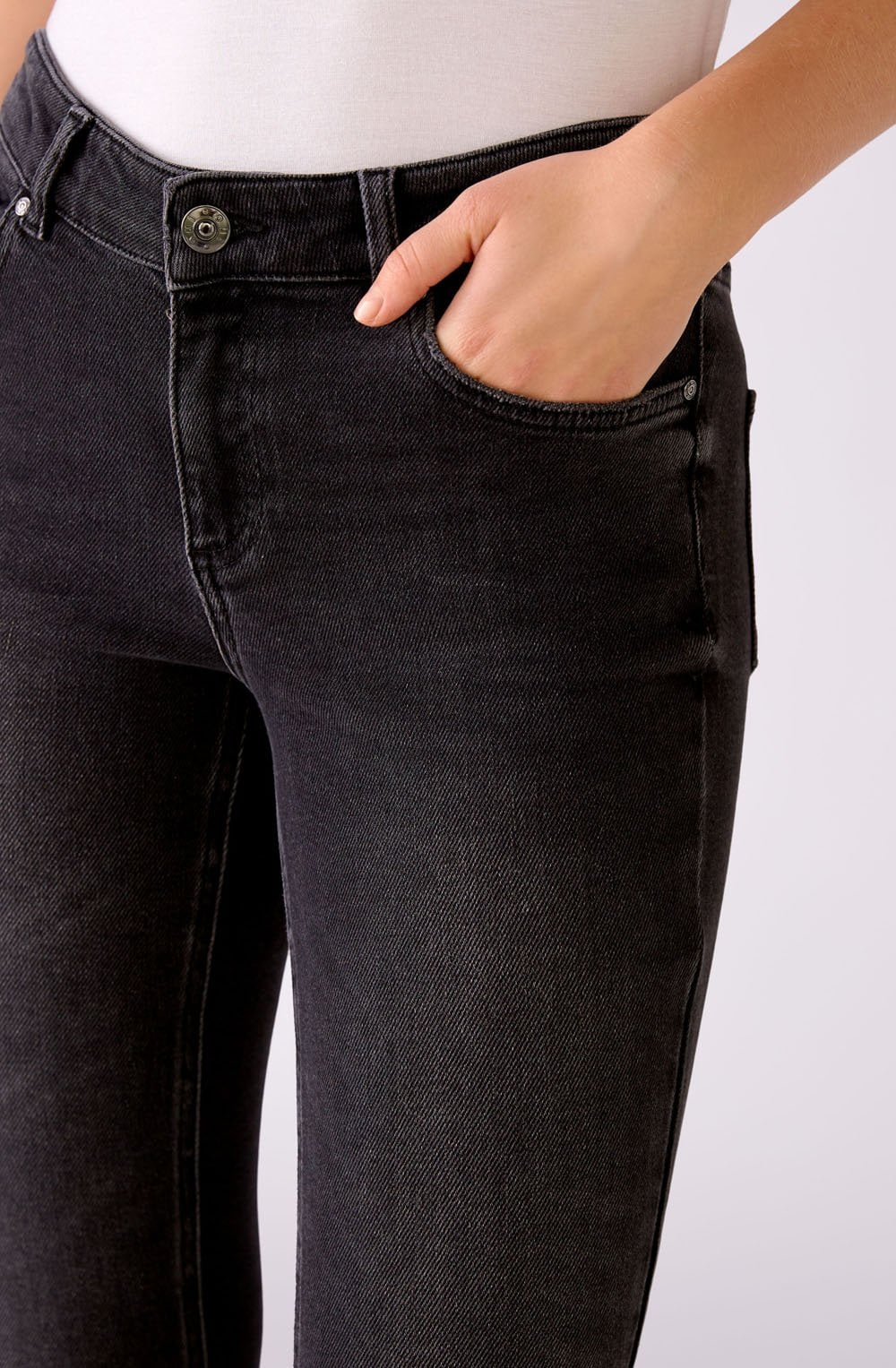 Dark Grey Cropped Mid Waist Jeans