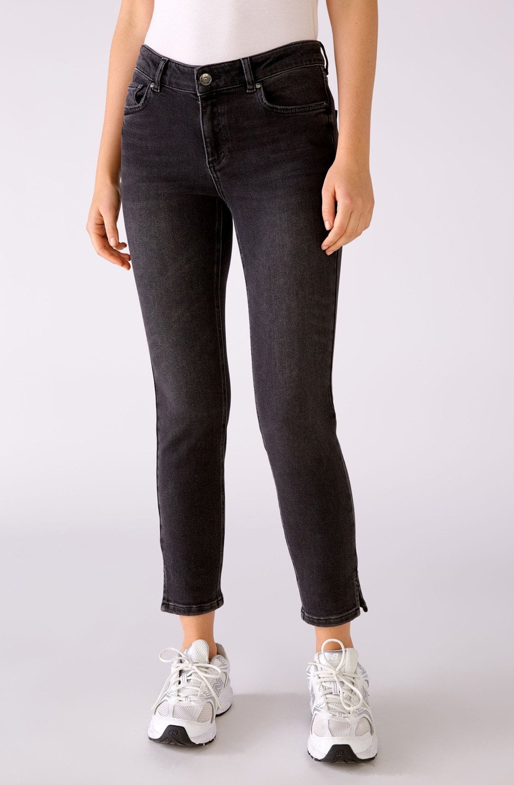 Dark Grey Cropped Mid Waist Jeans