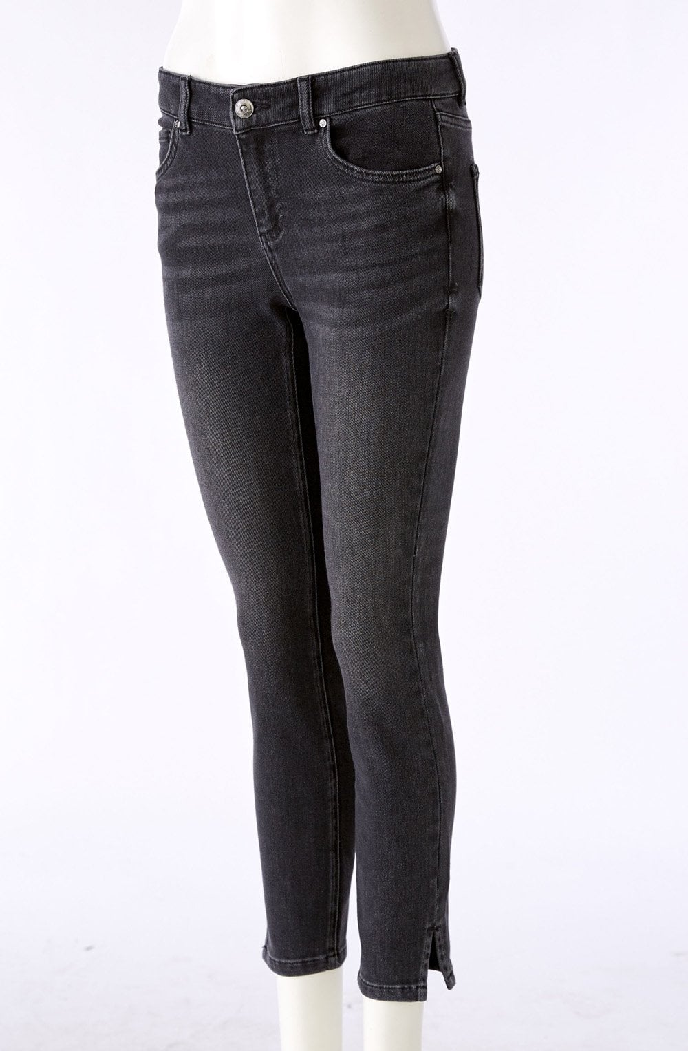 Dark Grey Cropped Mid Waist Jeans