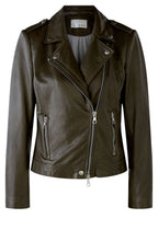Dark Khaki Leather Biker Jacket