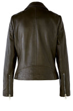 Dark Khaki Leather Biker Jacket