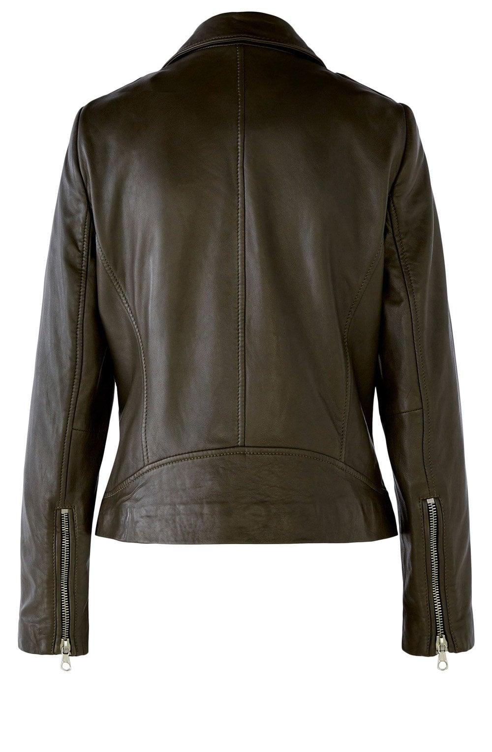 Dark Khaki Leather Biker Jacket