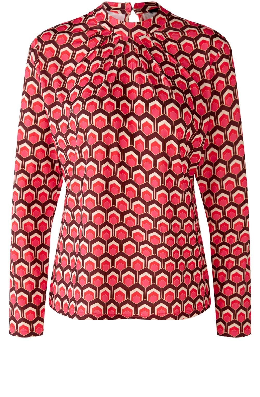 Dark Red Retro Print Jersey Blouse