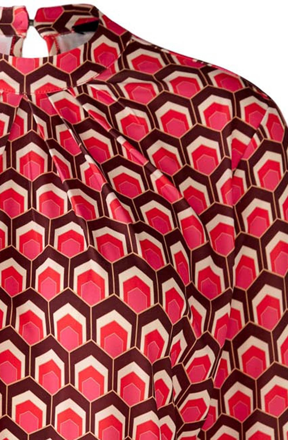 Dark Red Retro Print Jersey Blouse