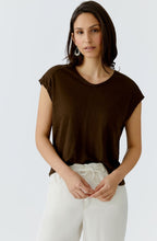 Demitasse Brown Linen V Neck T Shirt