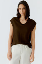 Demitasse Brown Linen V Neck T Shirt