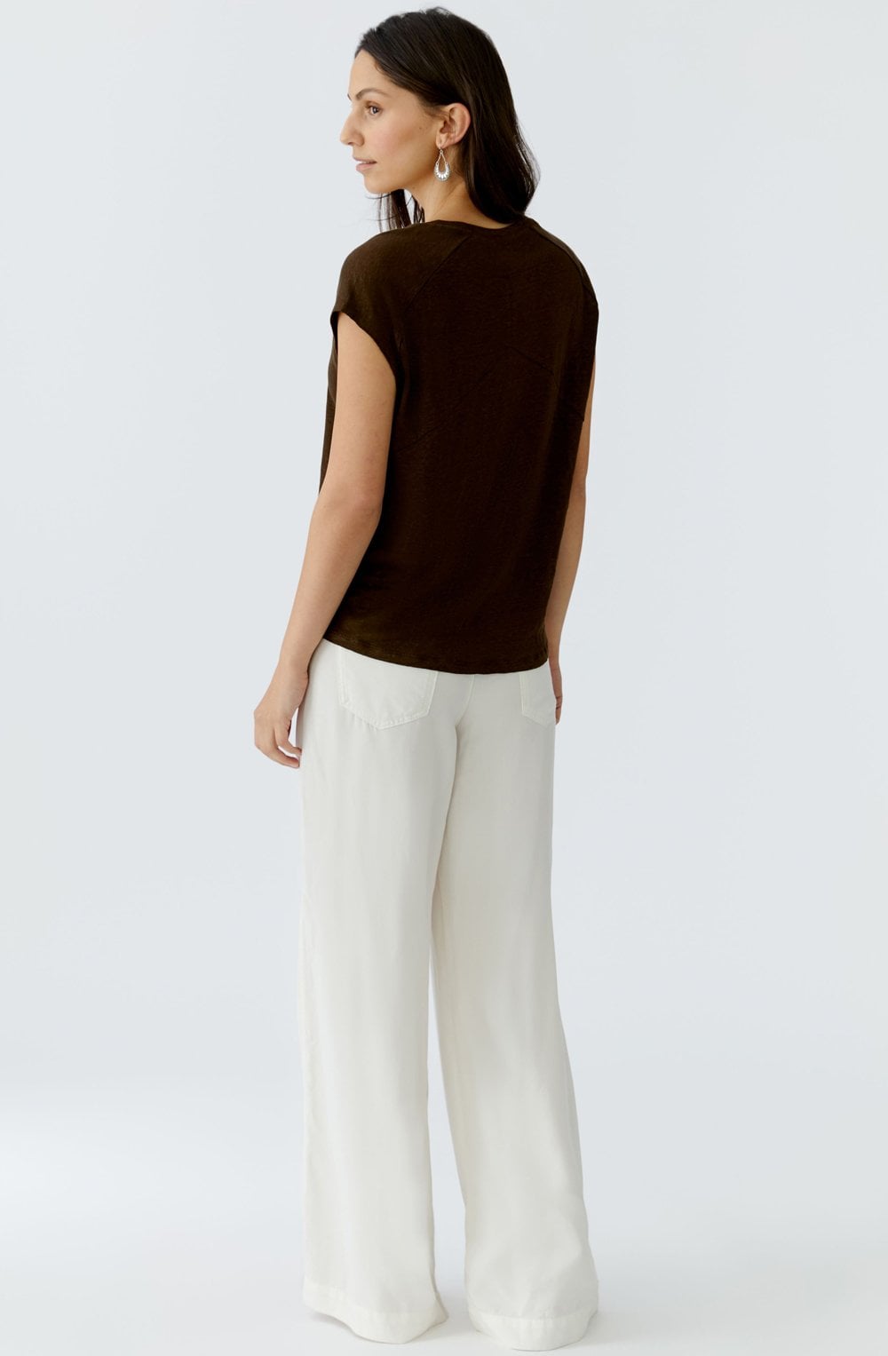 Demitasse Brown Linen V Neck T Shirt